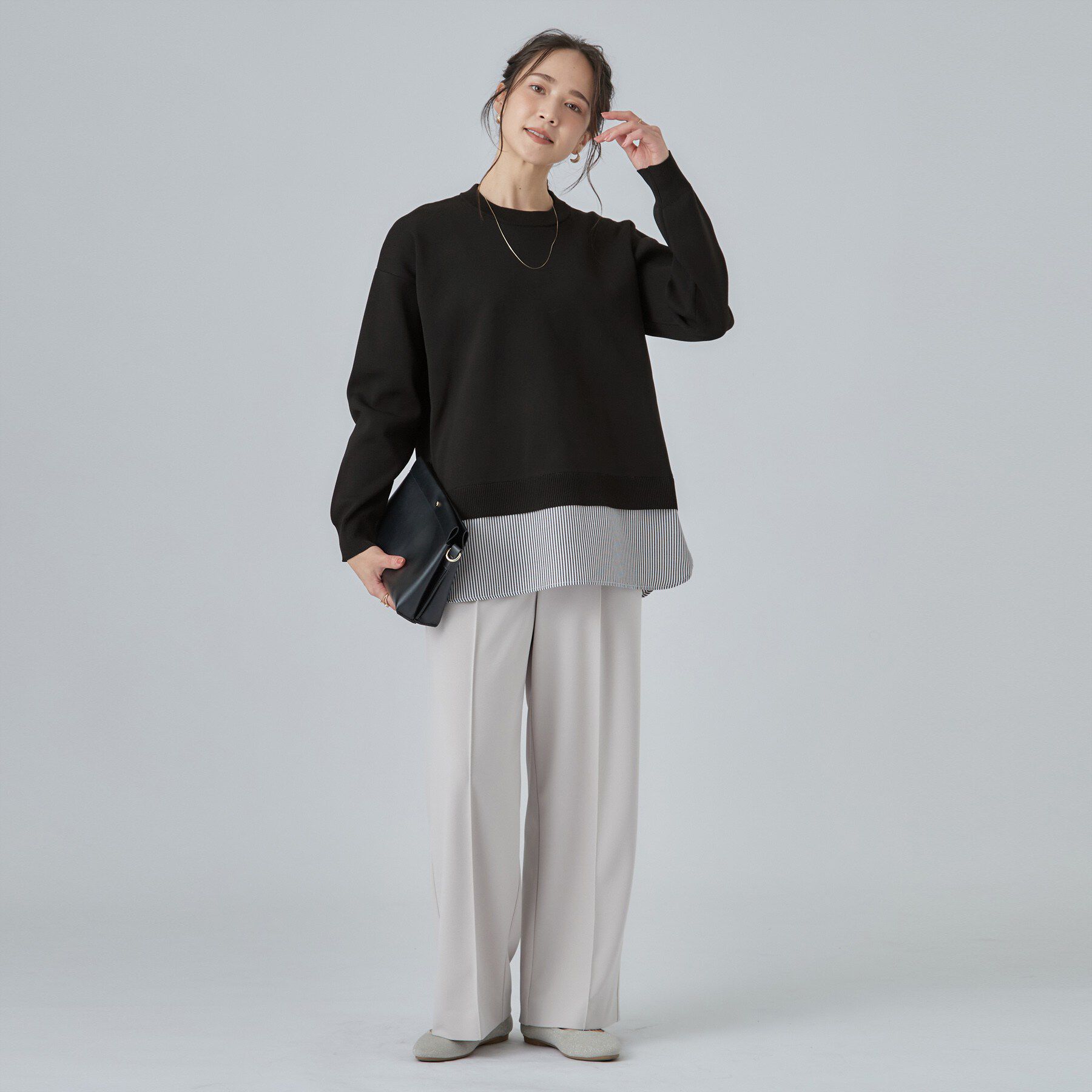 SHOO･LA･RUE「【S-LL】着るだけできまる シャツレイヤード風 スポンディッシュニット」|ニット・セーター|
