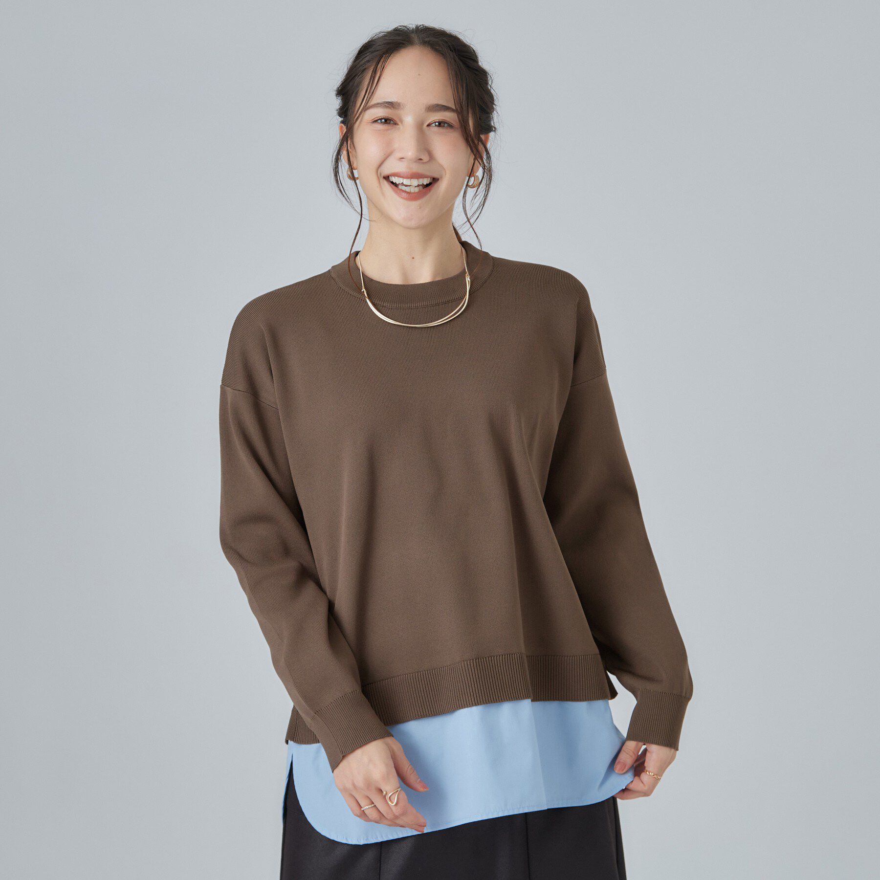 SHOO･LA･RUE「【S-LL】着るだけできまる シャツレイヤード風 スポンディッシュニット」|ニット・セーター|