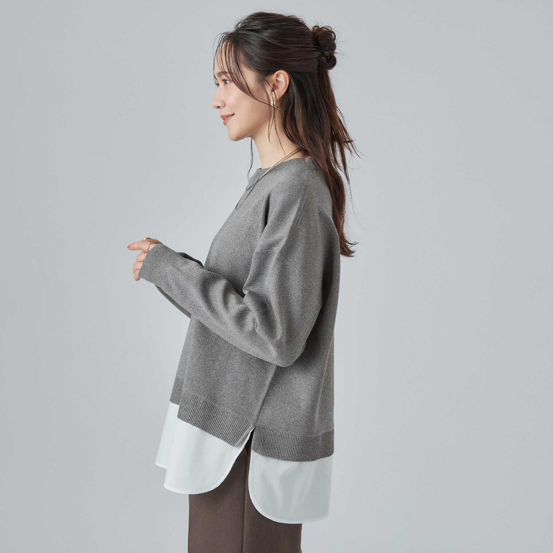 SHOO･LA･RUE「【S-LL】着るだけできまる シャツレイヤード風 スポンディッシュニット」|ニット・セーター|