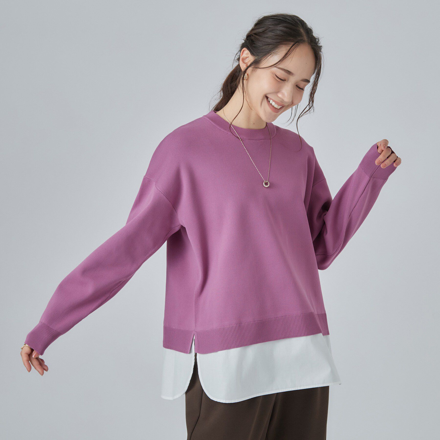 SHOO･LA･RUE「【S-LL】着るだけできまる シャツレイヤード風 スポンディッシュニット」|ニット・セーター|