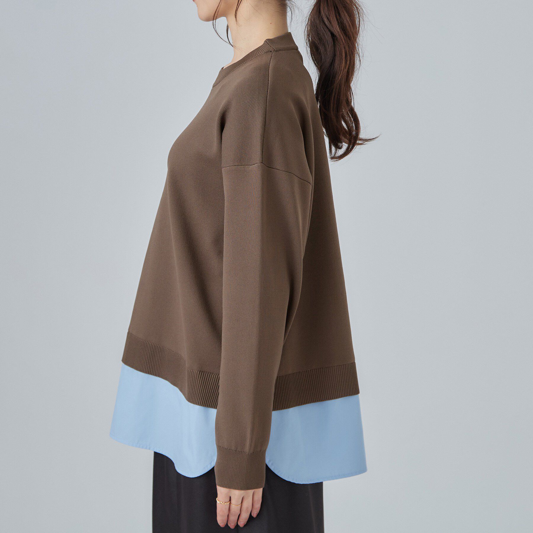 SHOO･LA･RUE「【S-LL】着るだけできまる シャツレイヤード風 スポンディッシュニット」|ニット・セーター|