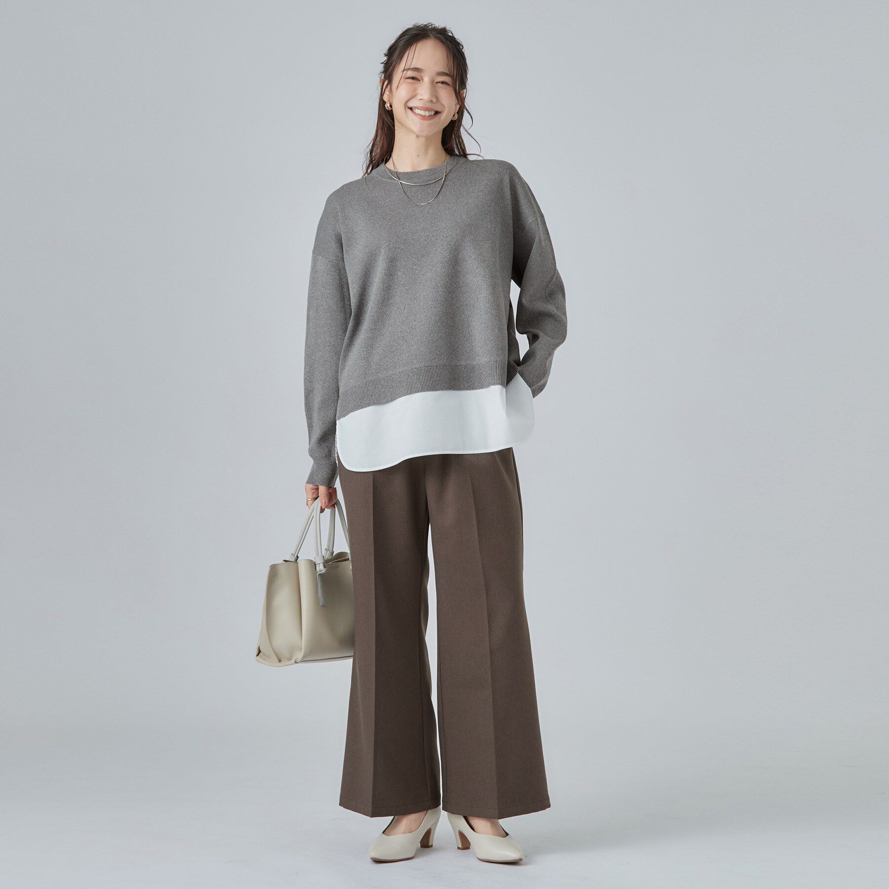 SHOO･LA･RUE「【S-LL】着るだけできまる シャツレイヤード風 スポンディッシュニット」|ニット・セーター|