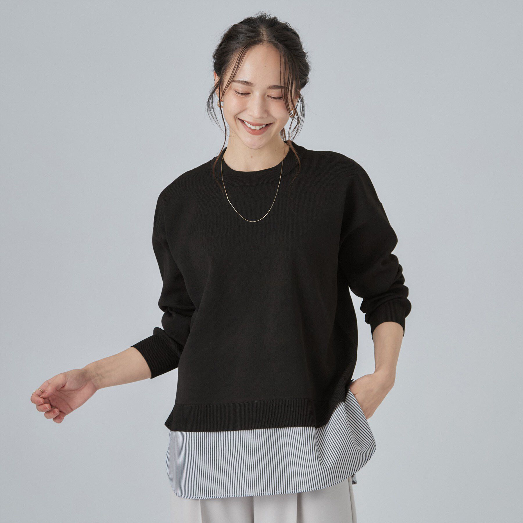 SHOO･LA･RUE「【S-LL】着るだけできまる シャツレイヤード風 スポンディッシュニット」|ニット・セーター|