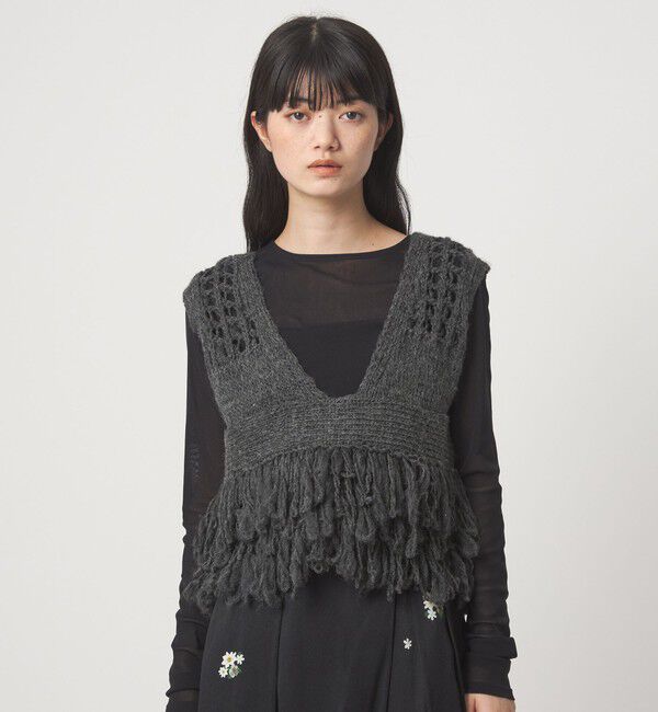 EMMEL REFINES「＜EMMEL REFINES＞EM フリンジ 2WAY ニットベスト」|ニット・セーター|MD.GRAY