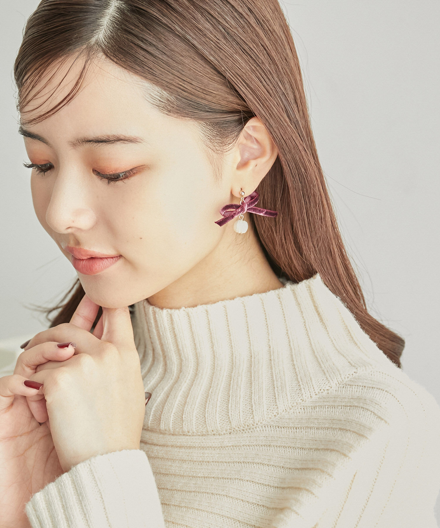 ROPE PICNIC PASSAGE「ベロアリボン&times;淡水パールピアス」|ピアス|