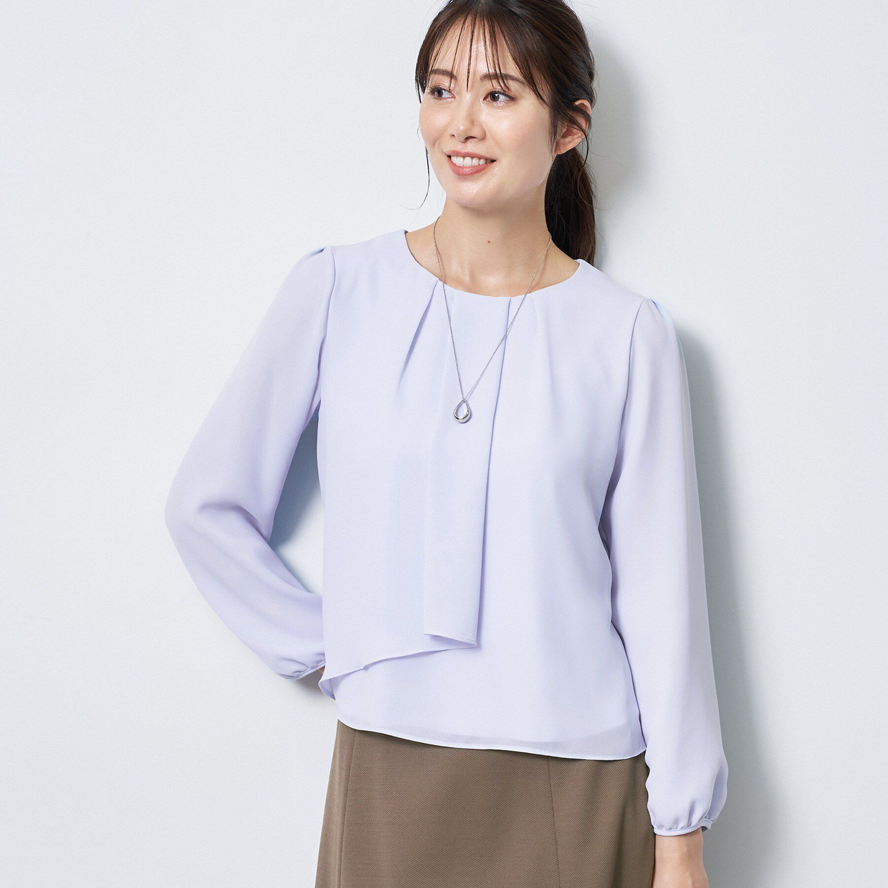 Reflect「【SS-4Lサイズ／通勤／セレモニー】クルーネック シフォンブラウス」|シャツ・ブラウス|
