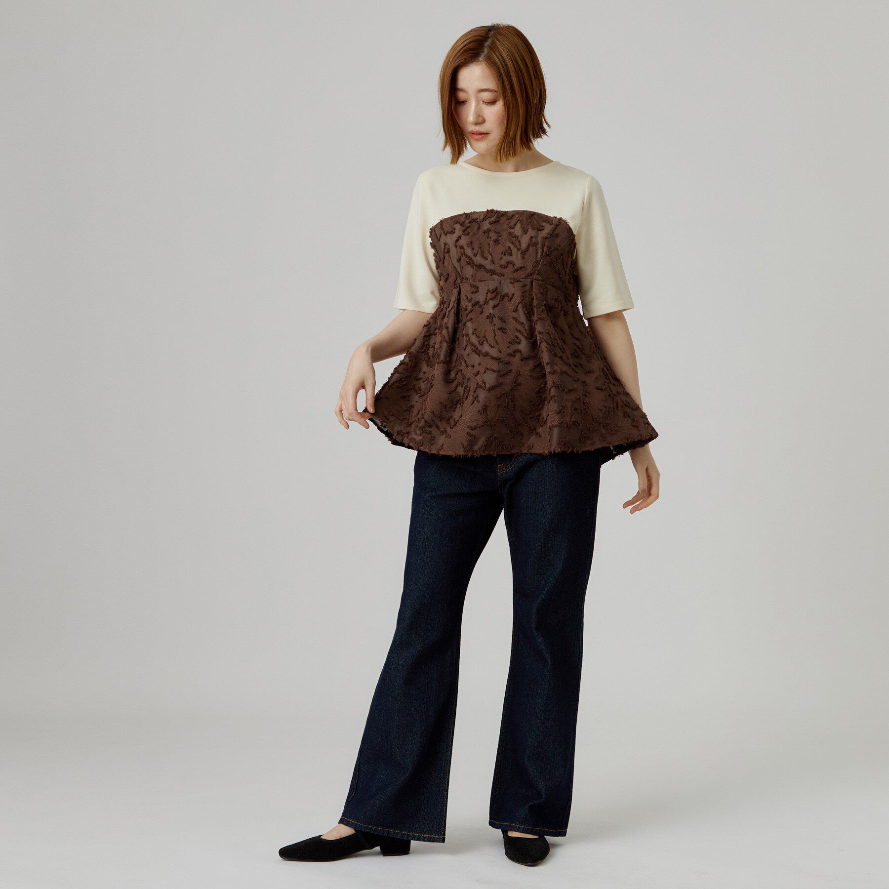 grove「【着映え◎・体型カバー】ジャカードドッキングカットソー」|Tシャツ・カットソー|