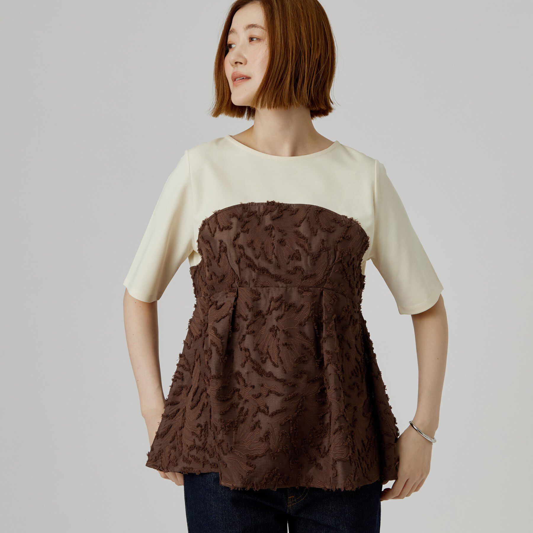 grove「【着映え◎・体型カバー】ジャカードドッキングカットソー」|Tシャツ・カットソー|