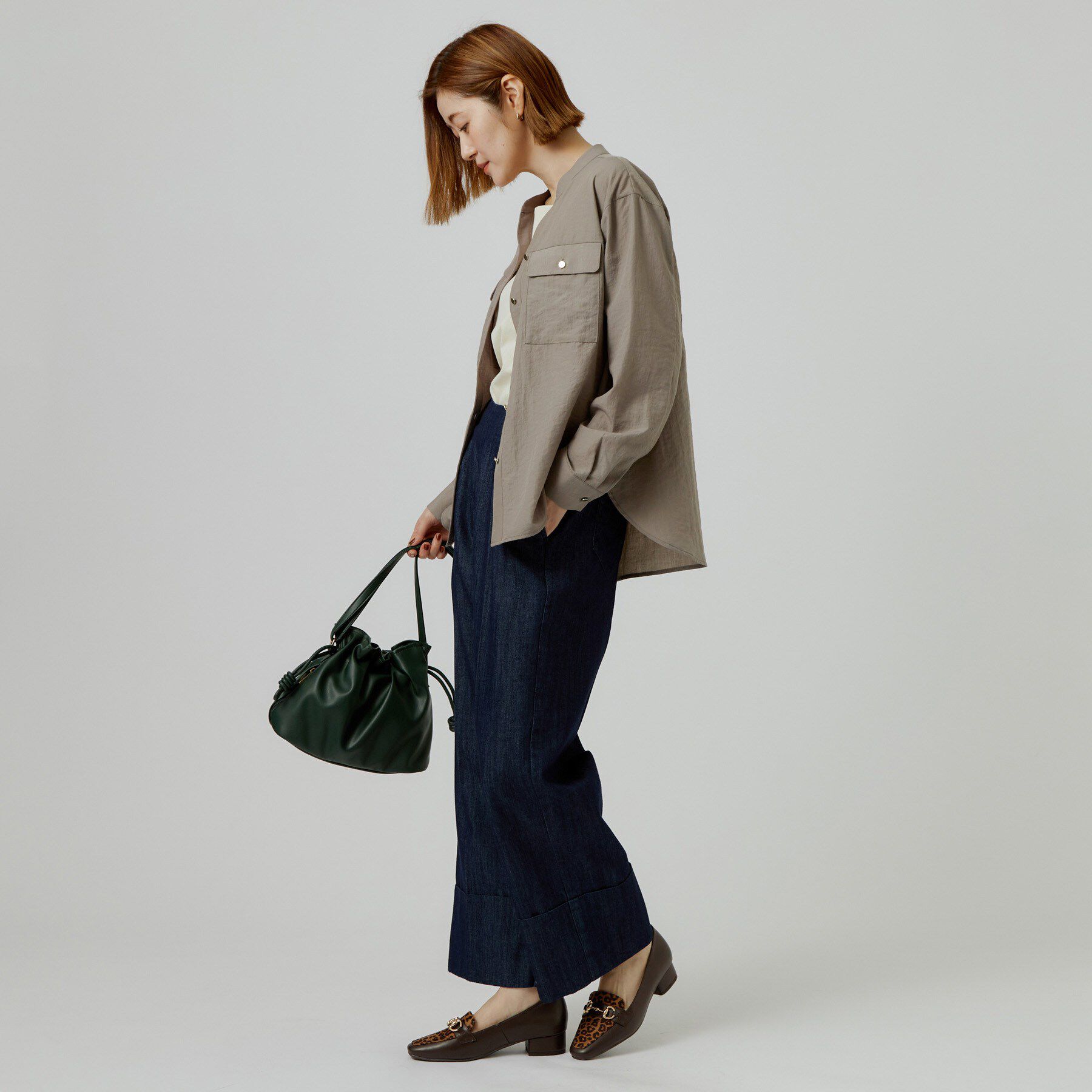 grove「【防しわ】顔周りをすっきり見せる バンドカラースキッパーシャツ」|シャツ・ブラウス|