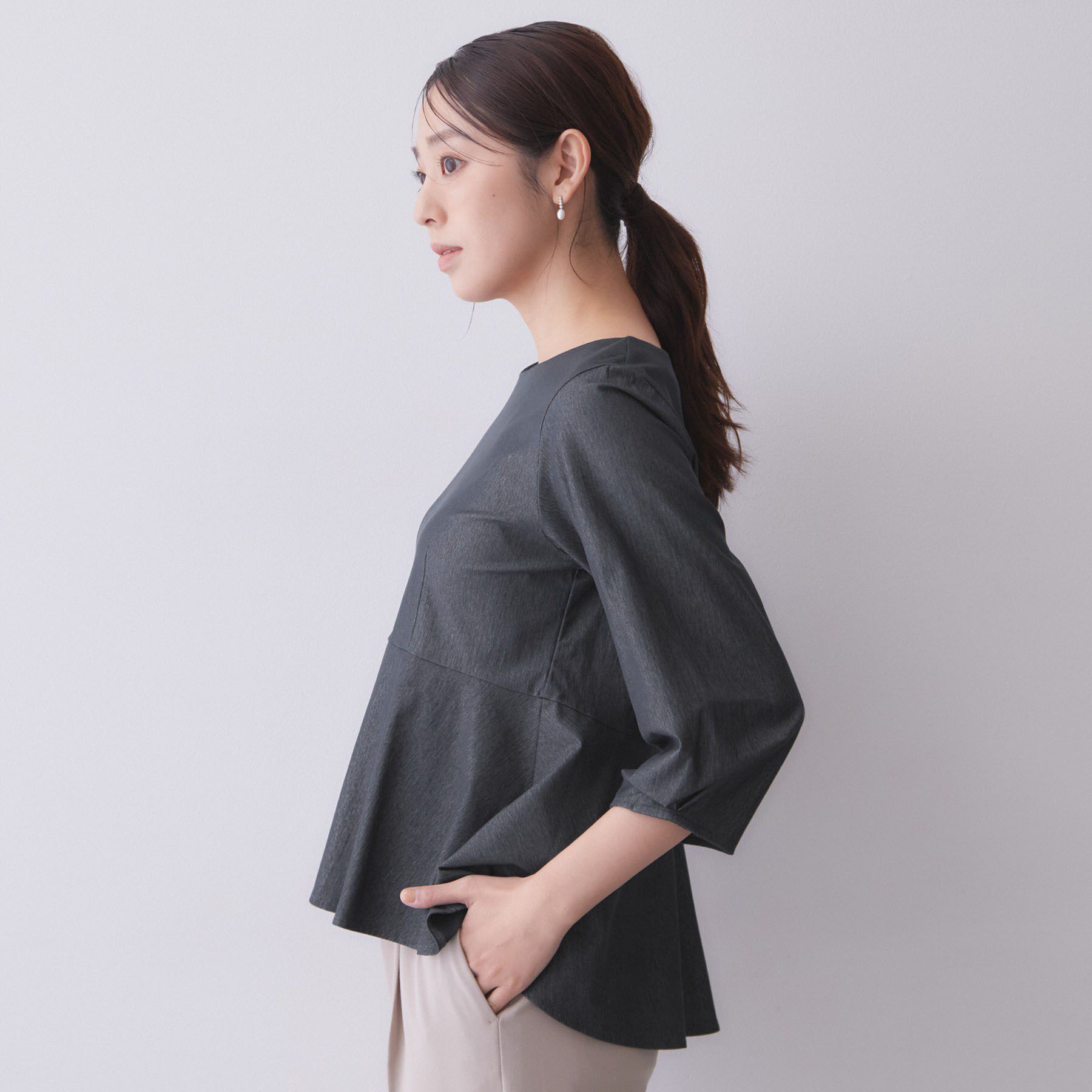 index「バックパール調ペプラムトップス【洗濯機OK】」|Tシャツ・カットソー|