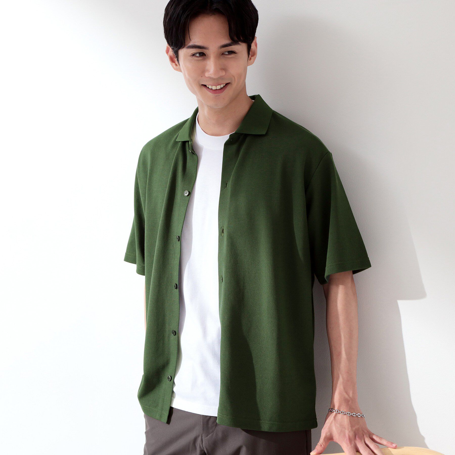 THE SHOP TK「【半袖シャツ＋インナー セットアイテム】カノコ半袖シャツ＆半袖Tシャツ」|カーディガン|グリーン(024)