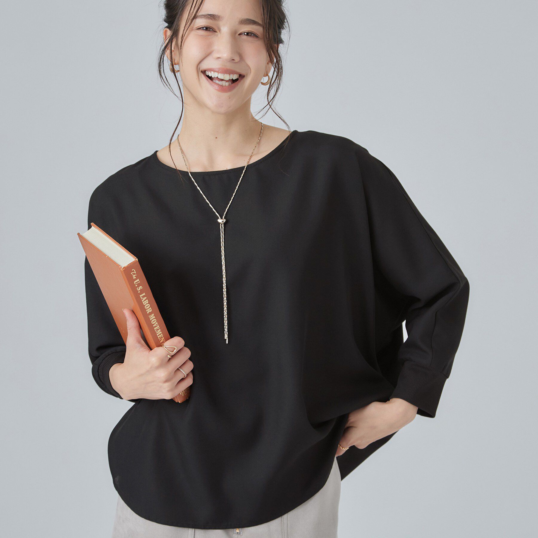 SHOO･LA･RUE「【着丈選べる/洗濯後しわになりにくい】インせず着られる ドルマンブラウス」|シャツ・ブラウス|ブラック(019)