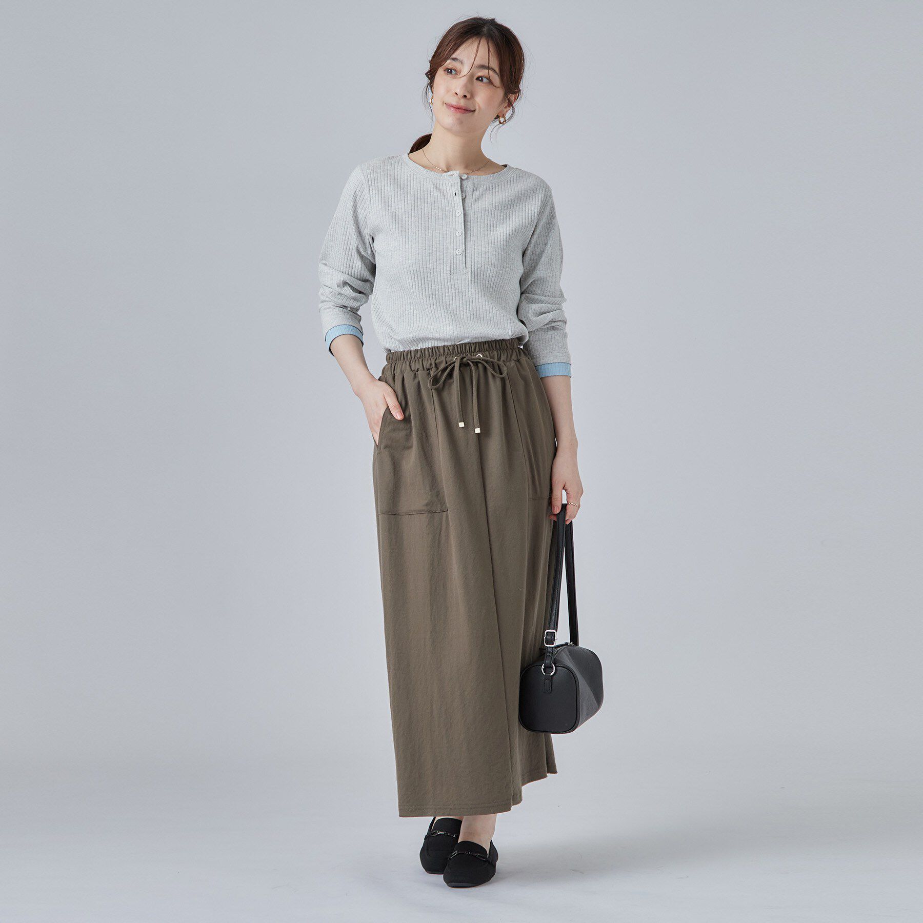 SHOO･LA･RUE「【洗濯機可/S-LL】縦ラインですっきり お袖配色リブトップス」|Tシャツ・カットソー|