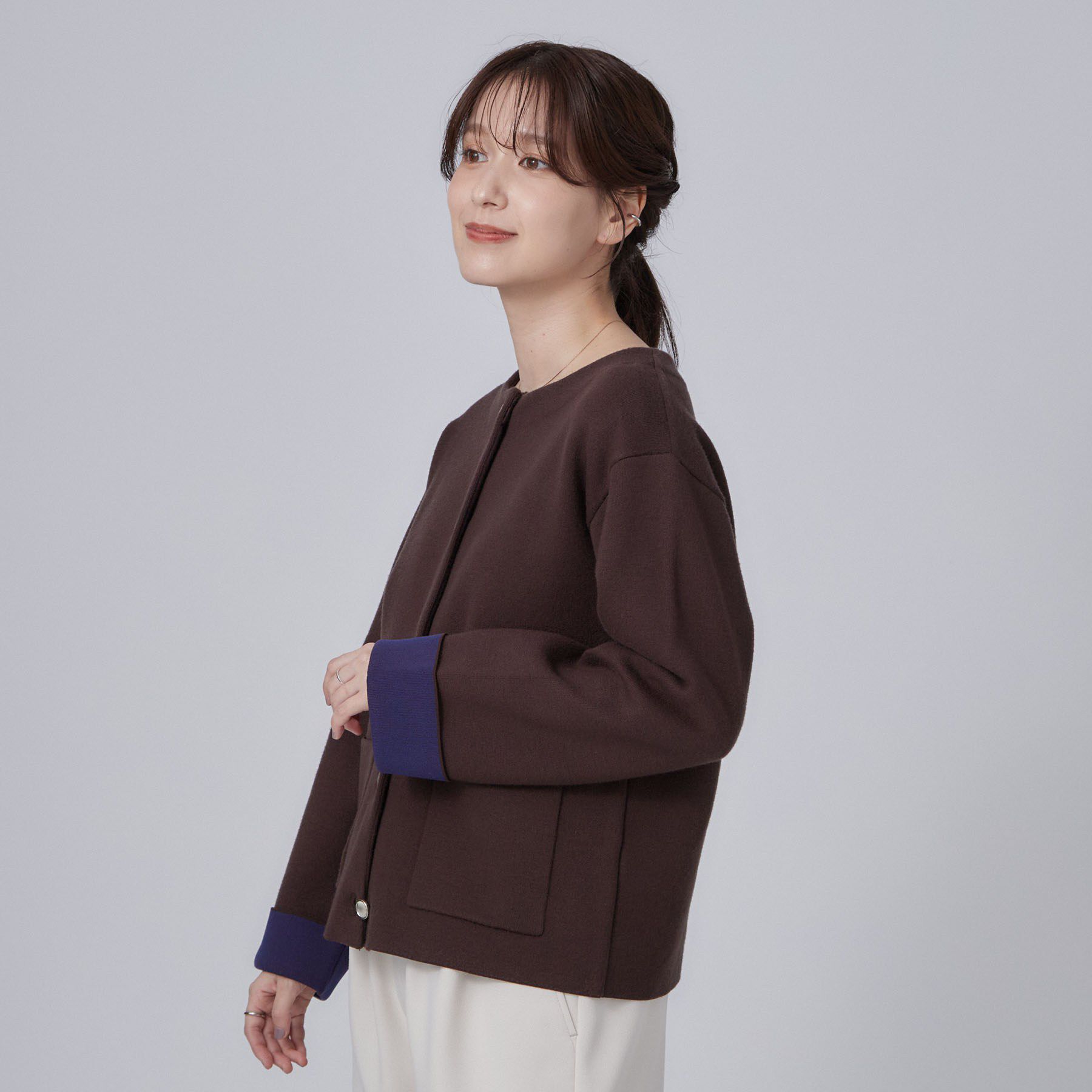 SHOO･LA･RUE「【S-LL/洗濯機可/静電気防止】もちもち配色ダブルフェイスカーディガン」|カーディガン|