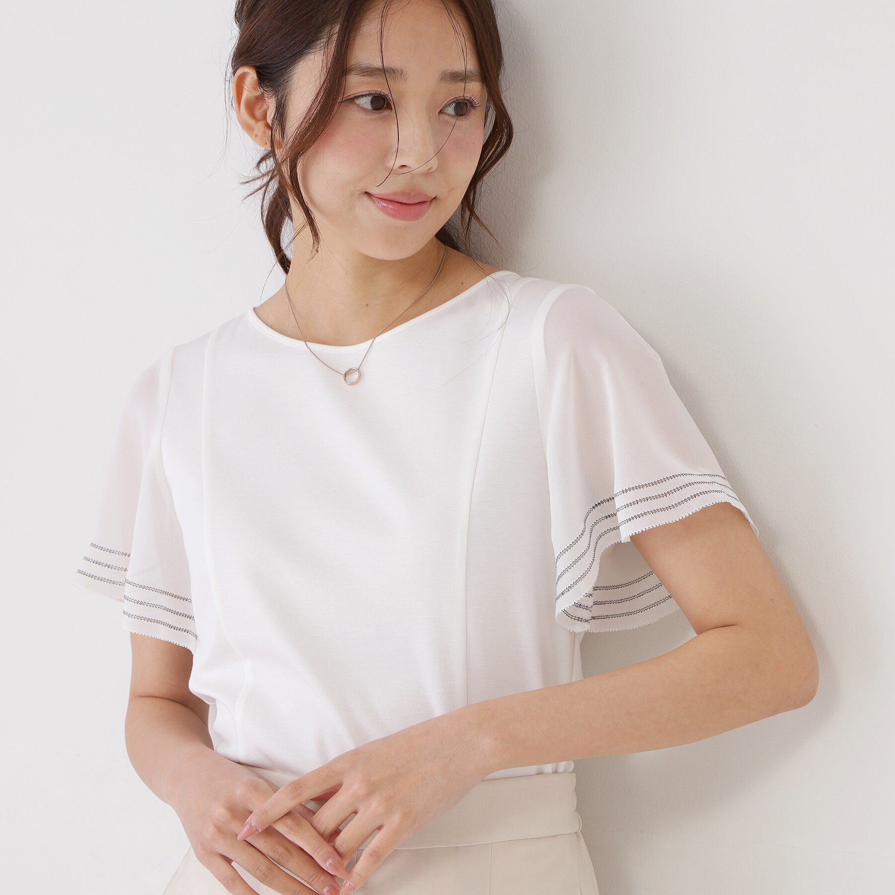 COUP DE CHANCE「【手洗い可】フレアスリーブカットソー」|Tシャツ・カットソー|ホワイト(001)