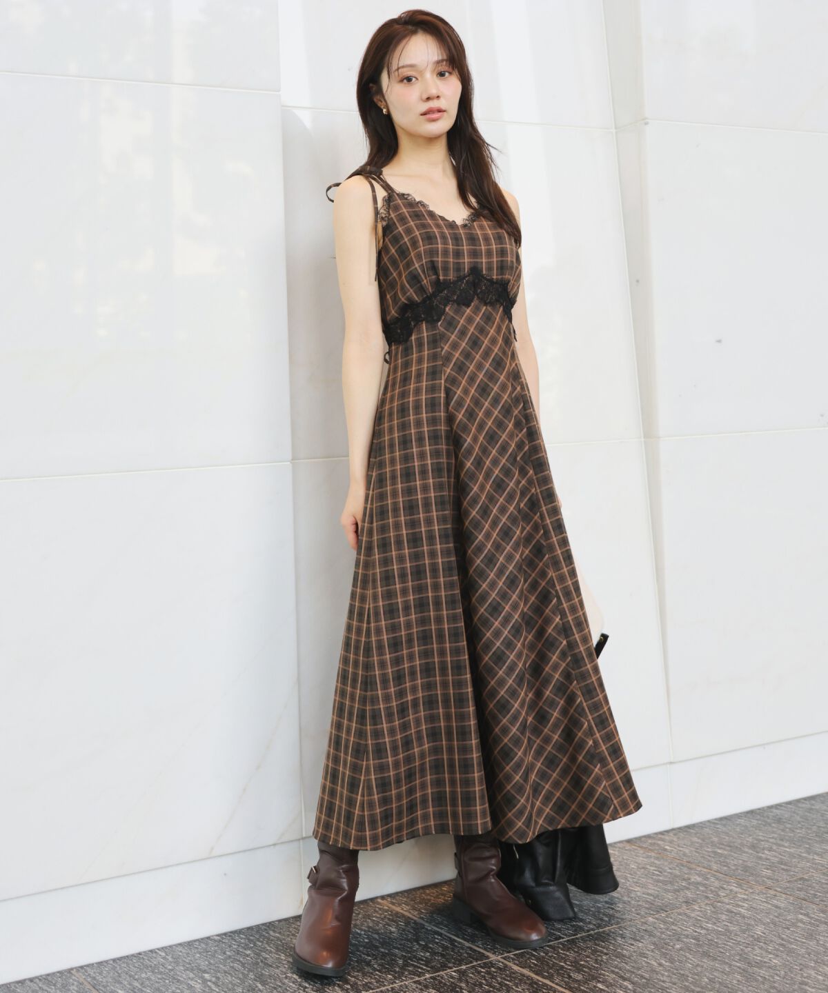 WILLSELECTION「レーストリムチェックキャミワンピース」|ワンピース|茶系チェック
