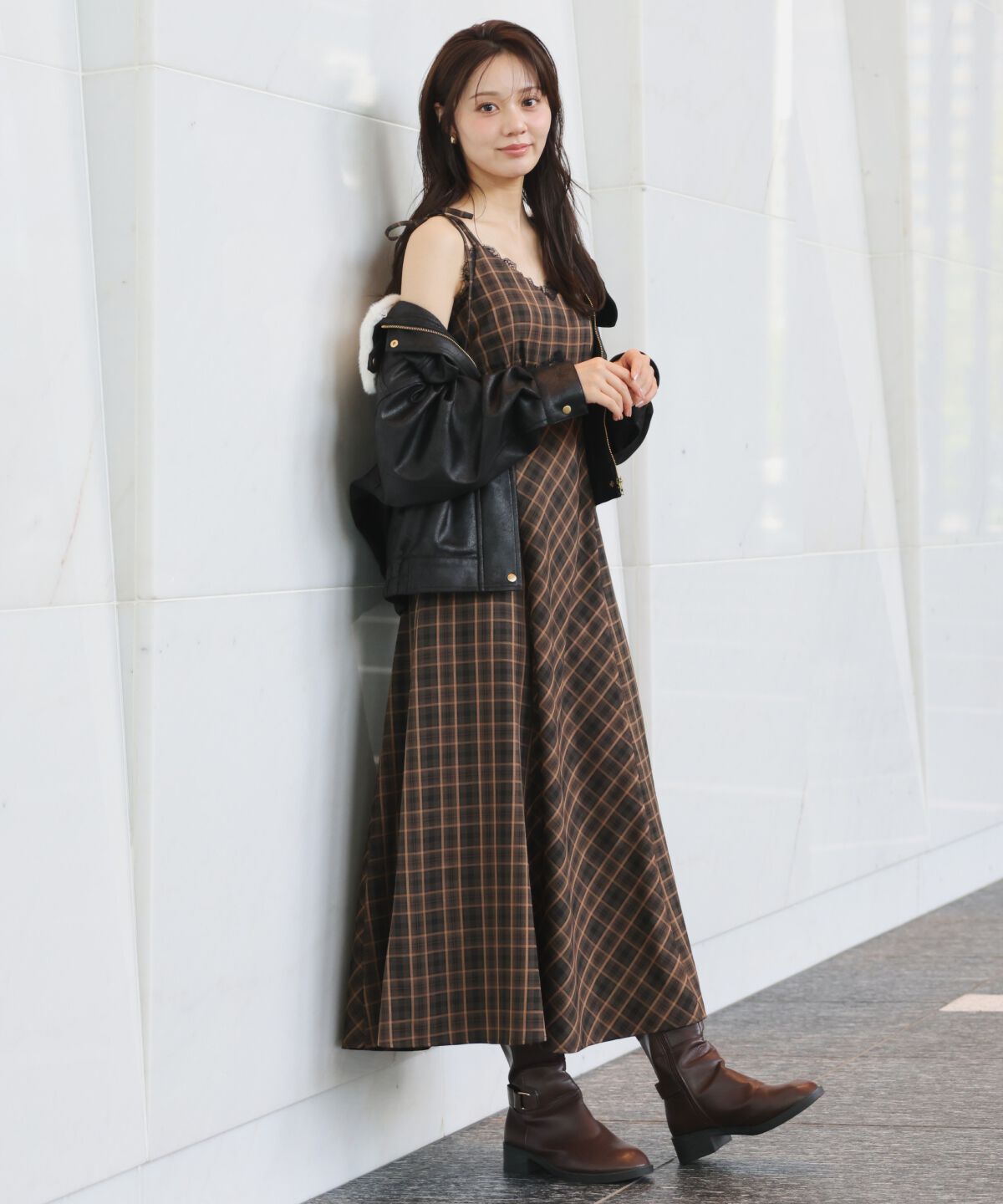 WILLSELECTION「レーストリムチェックキャミワンピース」|ワンピース|