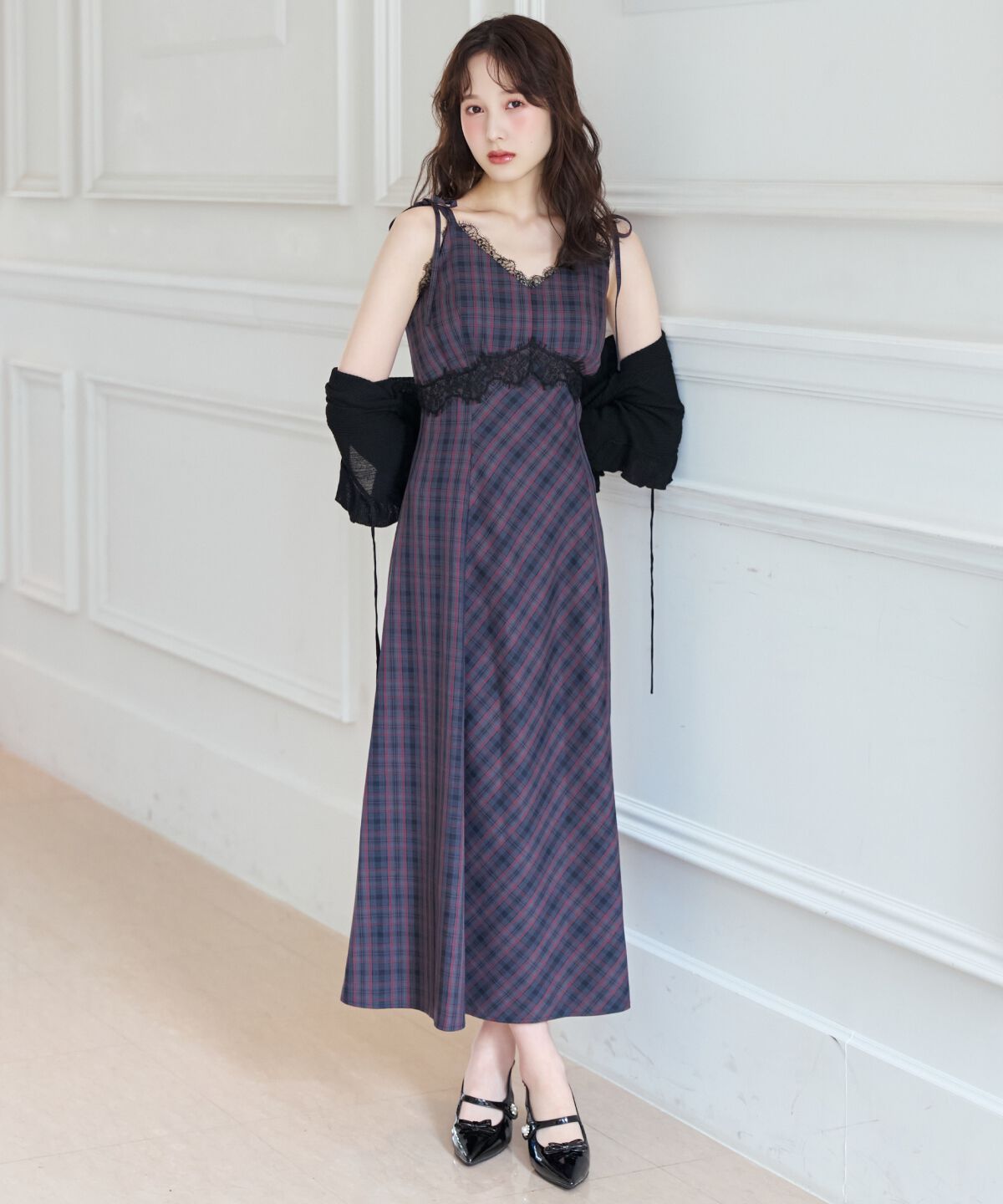 WILLSELECTION「レーストリムチェックキャミワンピース」|ワンピース|