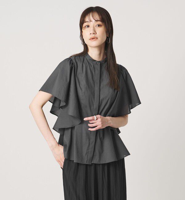 UNITED ARROWS「オーガンジー ペプラム フレア ブラウス ‐ウォッシャブル‐」|シャツ・ブラウス|DK.GRAY