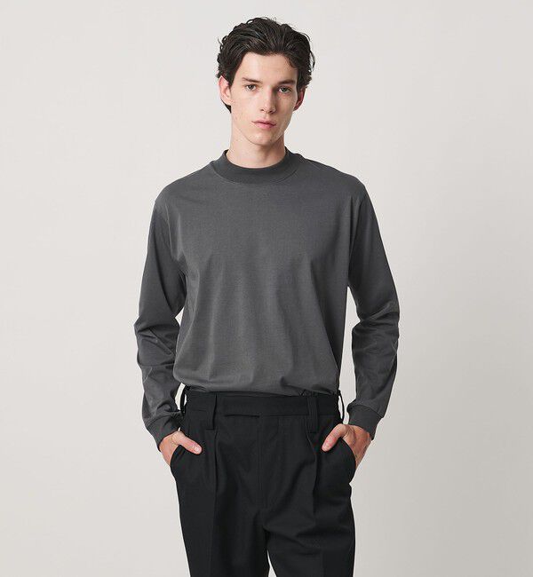 UNITED ARROWS「ALBINI オーガニックコトン モックネック ロングスリーブ Tシャツ 抗菌防臭」|Tシャツ・カットソー|DK.GRAY