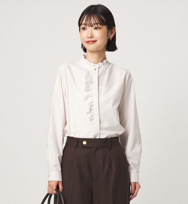UNITED ARROWS green label relaxing「フリル ディテール ブラウス マシンウォッシャブル UVカット」|シャツ・ブラウス|OFF WHITE