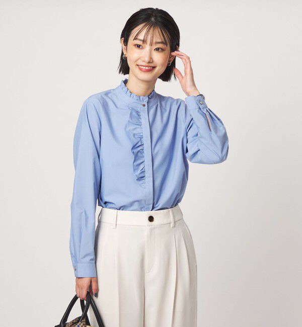 UNITED ARROWS green label relaxing「フリル ディテール ブラウス マシンウォッシャブル UVカット」|シャツ・ブラウス|LT.BLUE
