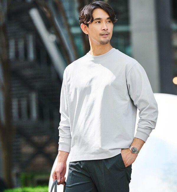 UNITED ARROWS green label relaxing「【WEB限定】JUST fit クリーン カノコ ワイド クルーネック 長袖 Tシャツ -抗菌-」|Tシャツ・カットソー|LT.GRAY