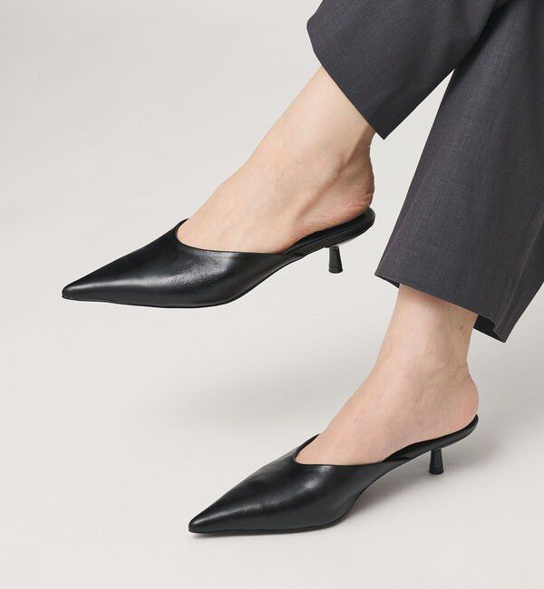 BEAUTY&YOUTH UNITED ARROWS「レザー ポインテッドトゥ ミュール」|サンダル|BLACK