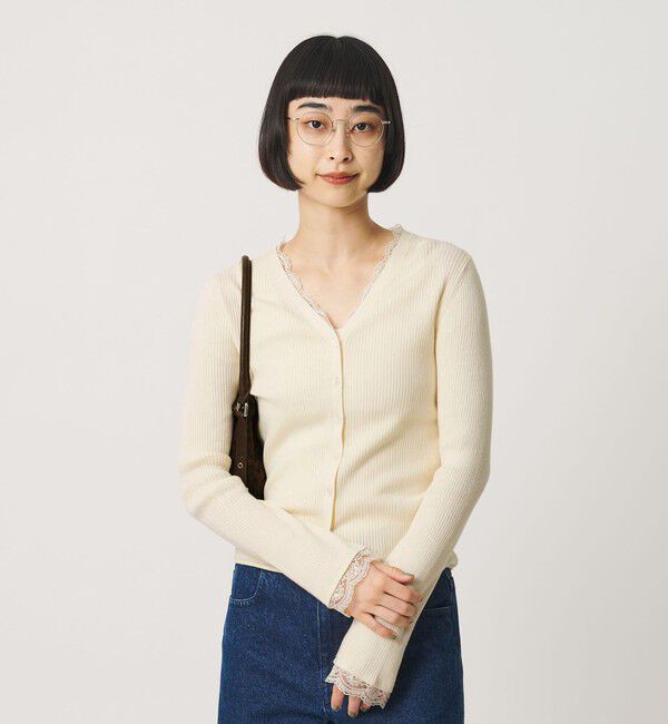 BEAUTY&YOUTH UNITED ARROWS「コットンカシミヤ レーストリム Vネックカーディガン ウォッシャブル」|カーディガン|