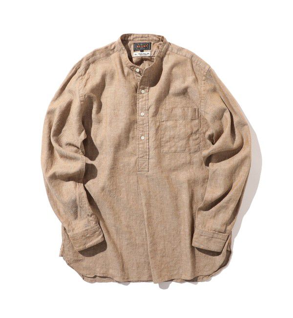 BEAMS PLUS「Band Collar Pullover Cotton Linen Herringbone」|シャツ・ブラウス|KHAKI
