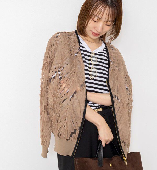 Rie Miller「《手洗い可能》チュール刺繍ZIPカーディガン」|カーディガン|