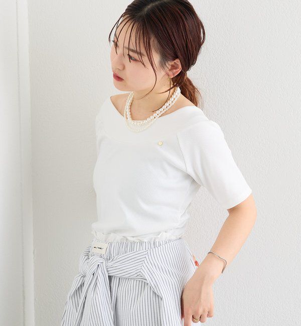  「プレート付きワイドネックT」|Tシャツ・カットソー|