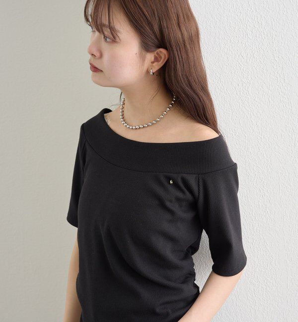 「プレート付きワイドネックT」|Tシャツ・カットソー|