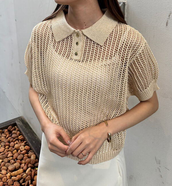 Rouge vif「【一部店舗限定】メッシュニットポロシャツ」|ニット・セーター|ライトベージュ