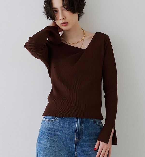 Rouge vif「【一部店舗限定】ドレープスリットスリーブリブニット【予約】」|ニット・セーター|ブラウン