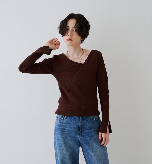 Rouge vif「【一部店舗限定】ドレープスリットスリーブリブニット【予約】」|ニット・セーター|