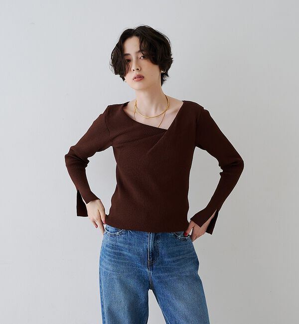 Rouge vif「【一部店舗限定】ドレープスリットスリーブリブニット【予約】」|ニット・セーター|