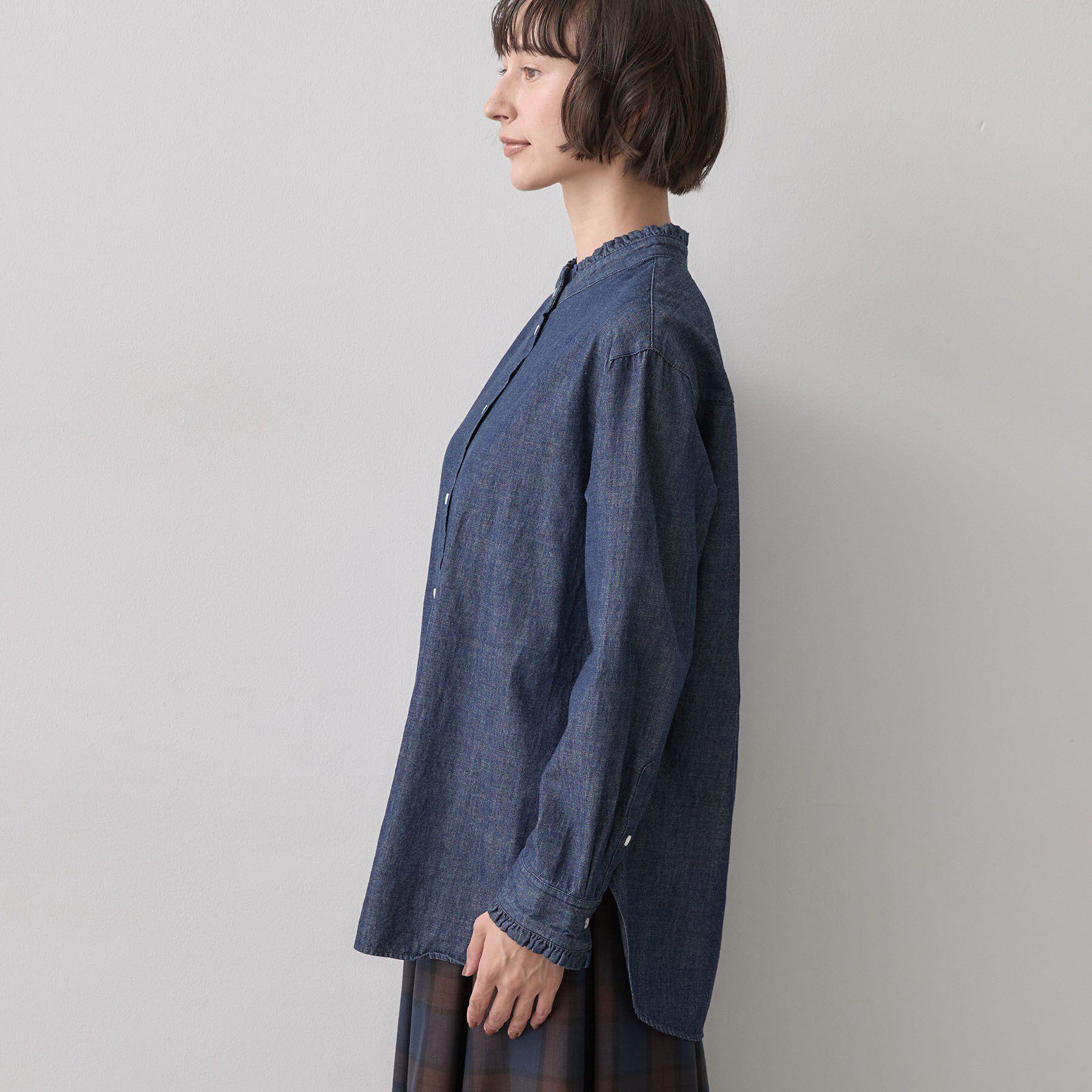 Dessin「【ボウタイ取り外し可】2WAYデニムフリルシャツ」|シャツ・ブラウス|
