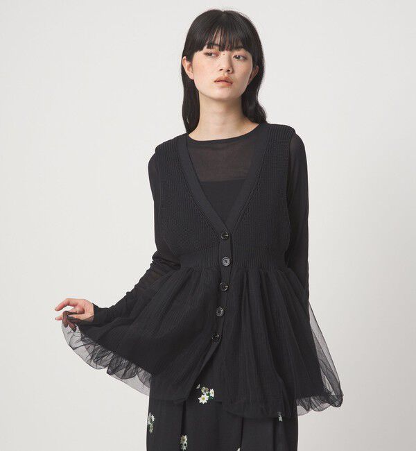 EMMEL REFINES「＜EMMEL REFINES＞EM チュールカサネ チュニック ベスト」|ニット・セーター|BLACK