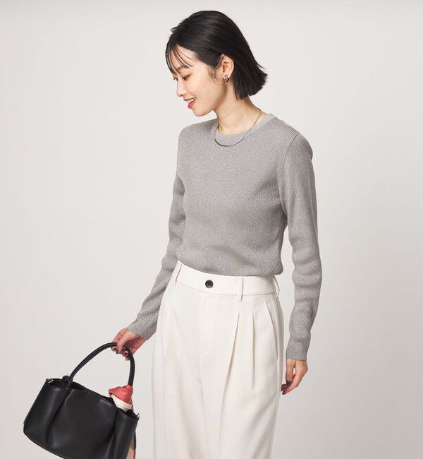 UNITED ARROWS green label relaxing「＜1_OF MINE＞ラメ リブ クルーネック ロングスリーブ プルオーバー ニット」|ニット・セーター|