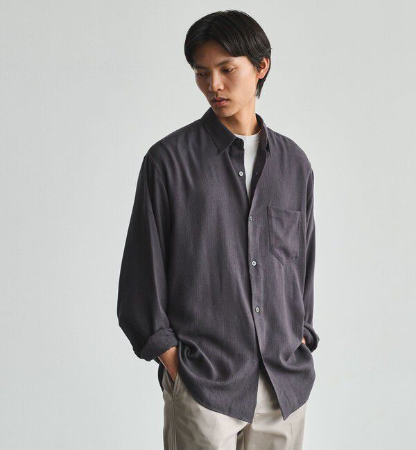 UNITED ARROWS green label relaxing「コットン レーヨン パターン ジャストルーズ レギュラーカラー 長袖 シャツ」|シャツ・ブラウス|DK.GRAY