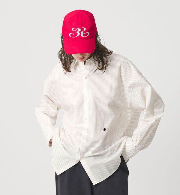ER「＜ER＞コットン ストライプ オーバーシャツ」|シャツ・ブラウス|RED