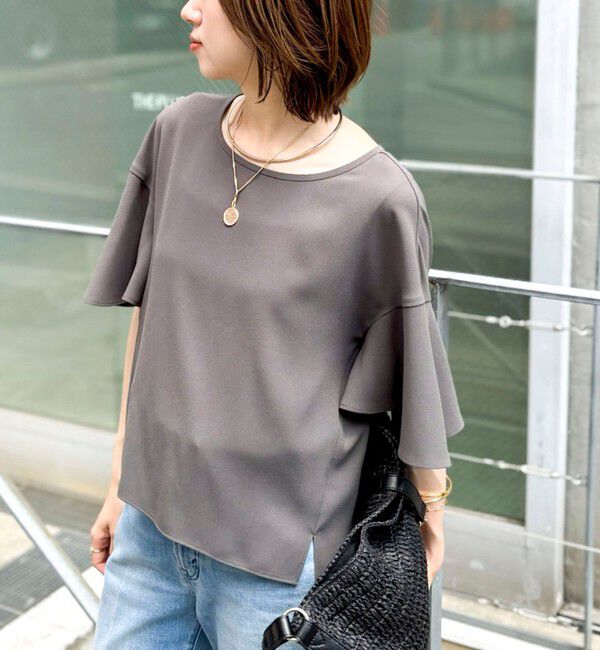 NOLLEY'S「【WEB限定】ウォッシャブルストレッチジョーゼットラッフル袖ブラウス」|シャツ・ブラウス|チャコールグレー