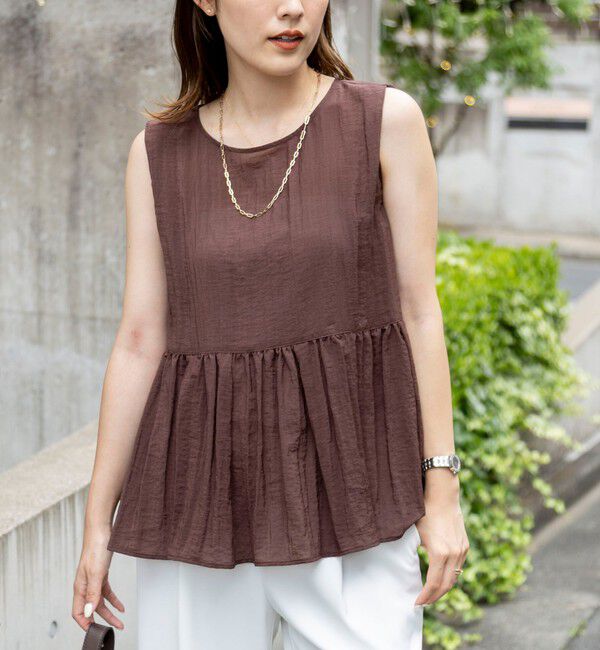 NOLLEY'S「《接触冷感》【BECシリーズ】ウォッシャブルシアーノースリーブペプラムブラウス」|シャツ・ブラウス|