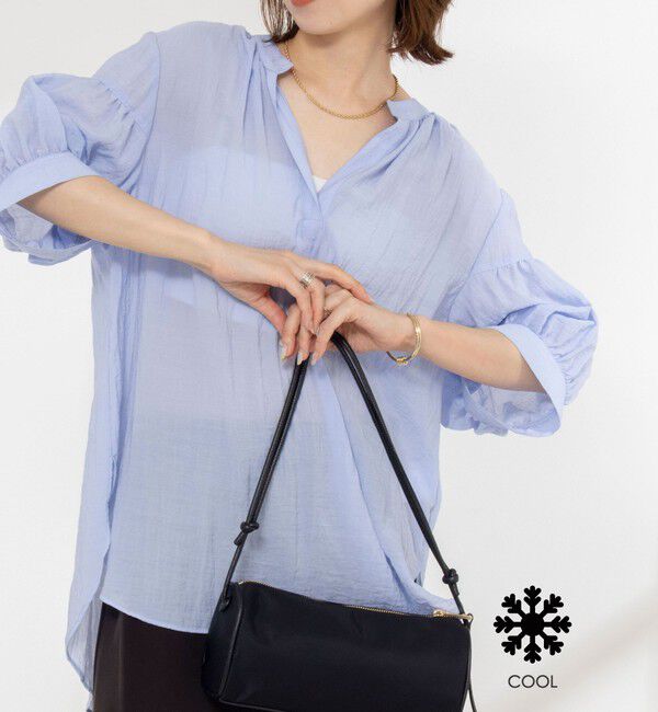 NOLLEY'S「《接触冷感》【BECシリーズ】ウォッシャブル半袖オーバーギャザーブラウス」|シャツ・ブラウス|サックス