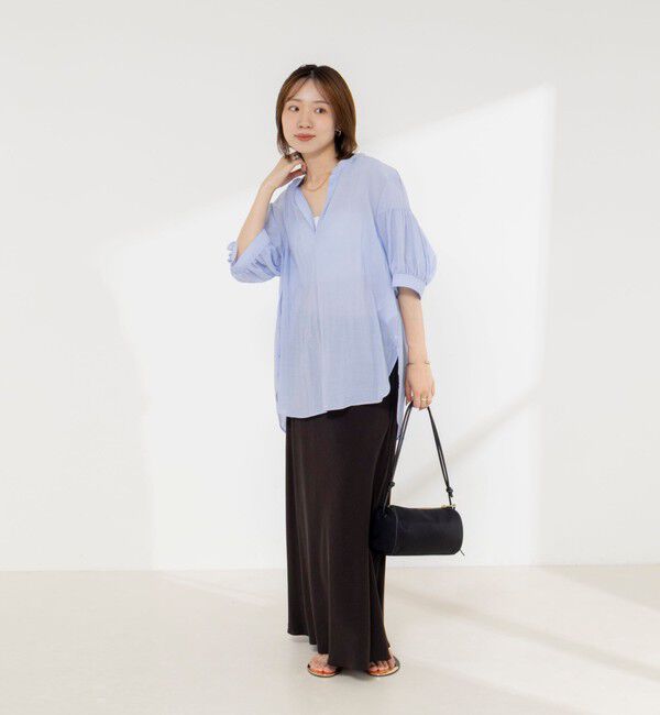 NOLLEY'S「《接触冷感》【BECシリーズ】ウォッシャブル半袖オーバーギャザーブラウス」|シャツ・ブラウス|