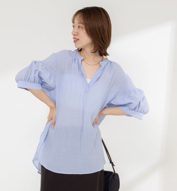 NOLLEY'S「《接触冷感》【BECシリーズ】ウォッシャブル半袖オーバーギャザーブラウス」|シャツ・ブラウス|