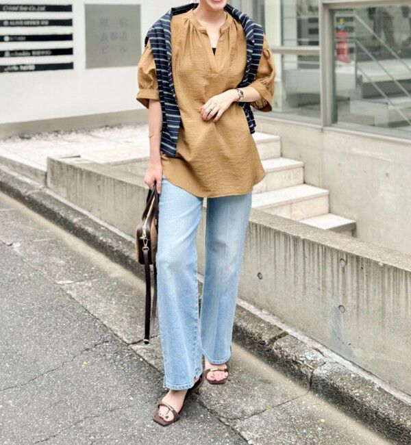 NOLLEY'S「《接触冷感》【BECシリーズ】ウォッシャブル半袖オーバーギャザーブラウス」|シャツ・ブラウス|
