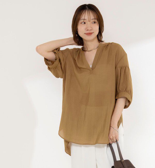 NOLLEY'S「《接触冷感》【BECシリーズ】ウォッシャブル半袖オーバーギャザーブラウス」|シャツ・ブラウス|