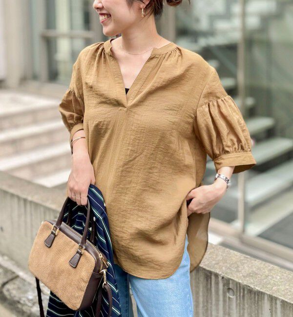 NOLLEY'S「《接触冷感》【BECシリーズ】ウォッシャブル半袖オーバーギャザーブラウス」|シャツ・ブラウス|